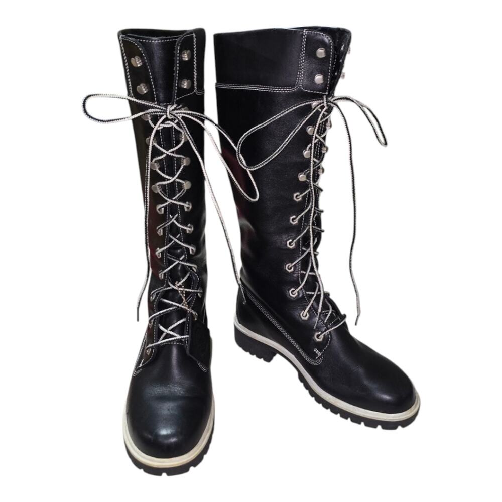 Timberland Black‎ Leather Knee High Lace Up Boots Women's Tall Boots 6 5 M NEW